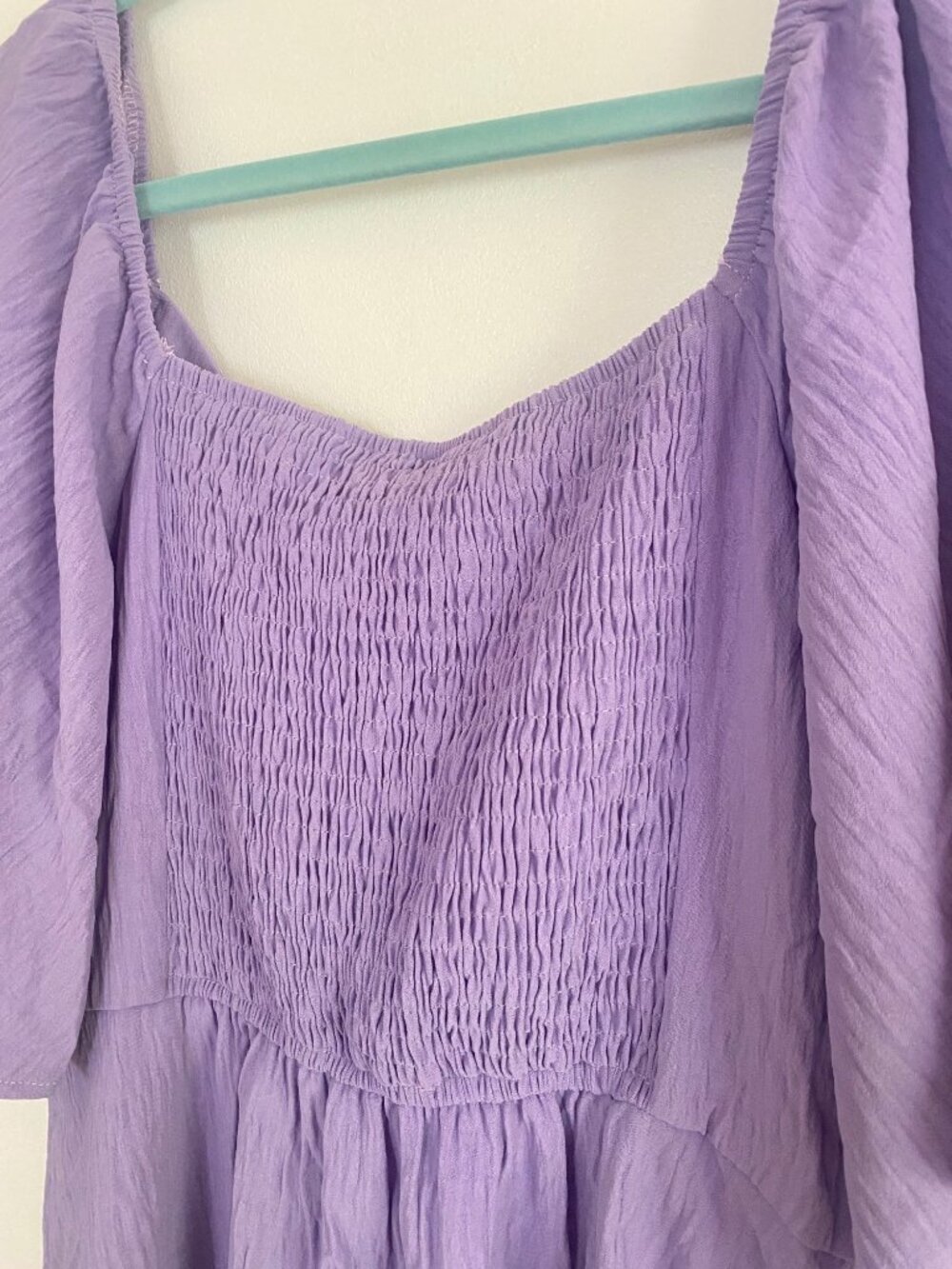 NWT Women’s Lavender Tie-Front Smocked Mini Dress With Flutter Sleeves Size L - Picture 6 of 10